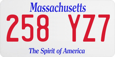 MA license plate 258YZ7