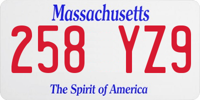 MA license plate 258YZ9