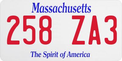 MA license plate 258ZA3