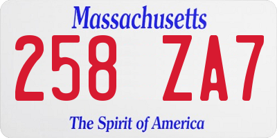 MA license plate 258ZA7