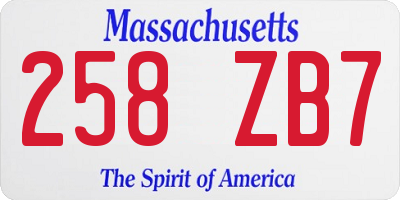 MA license plate 258ZB7
