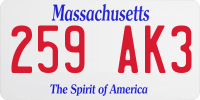 MA license plate 259AK3