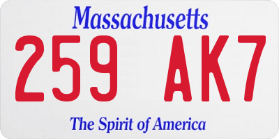 MA license plate 259AK7