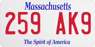 MA license plate 259AK9