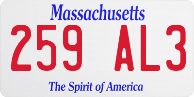 MA license plate 259AL3
