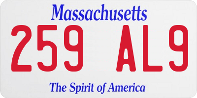 MA license plate 259AL9