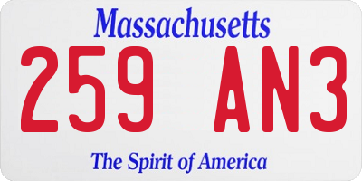 MA license plate 259AN3