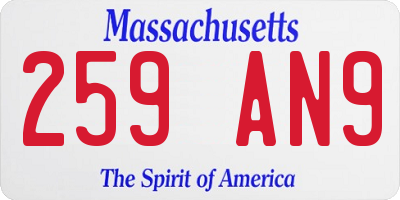 MA license plate 259AN9