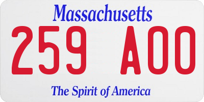 MA license plate 259AO0