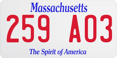 MA license plate 259AO3
