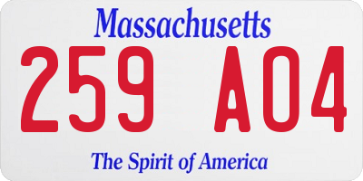 MA license plate 259AO4