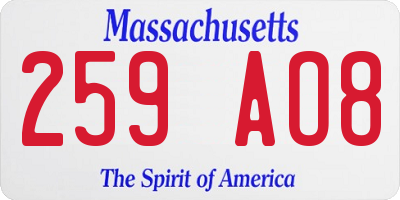 MA license plate 259AO8