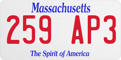 MA license plate 259AP3