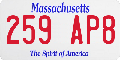 MA license plate 259AP8