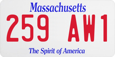 MA license plate 259AW1