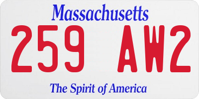 MA license plate 259AW2