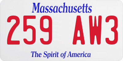 MA license plate 259AW3