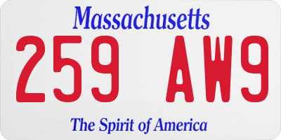 MA license plate 259AW9