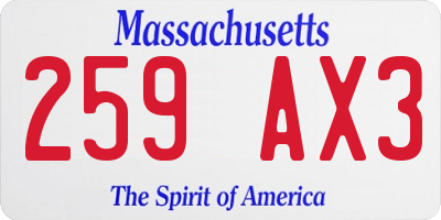 MA license plate 259AX3