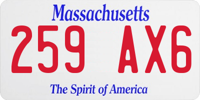 MA license plate 259AX6