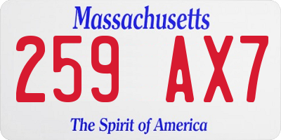 MA license plate 259AX7