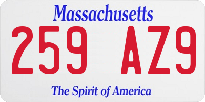 MA license plate 259AZ9