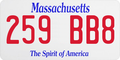 MA license plate 259BB8