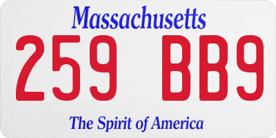 MA license plate 259BB9