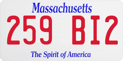 MA license plate 259BI2