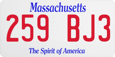 MA license plate 259BJ3