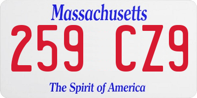 MA license plate 259CZ9