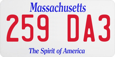 MA license plate 259DA3