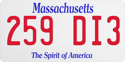 MA license plate 259DI3