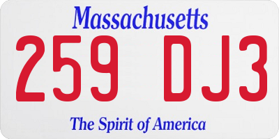 MA license plate 259DJ3