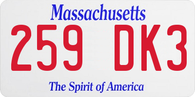 MA license plate 259DK3