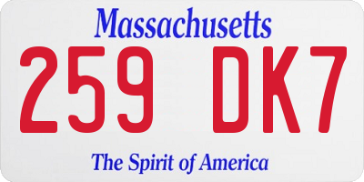 MA license plate 259DK7