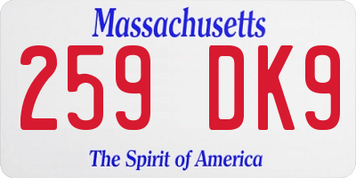 MA license plate 259DK9