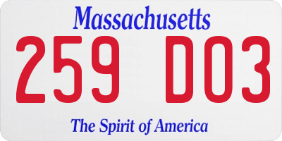 MA license plate 259DO3