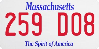 MA license plate 259DO8