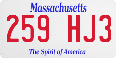 MA license plate 259HJ3