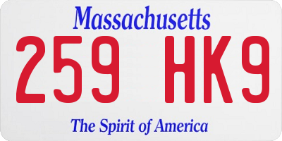 MA license plate 259HK9