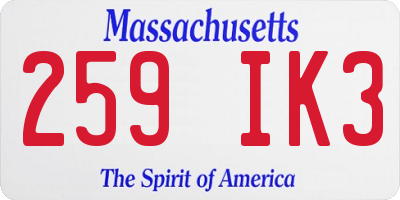 MA license plate 259IK3