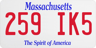 MA license plate 259IK5