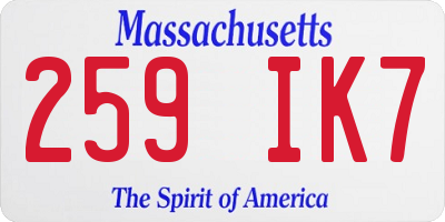 MA license plate 259IK7