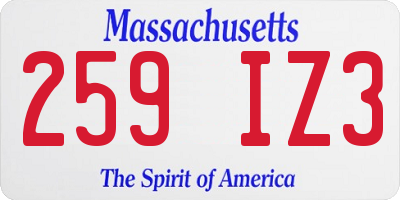 MA license plate 259IZ3