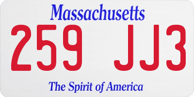 MA license plate 259JJ3