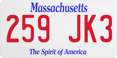 MA license plate 259JK3