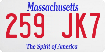 MA license plate 259JK7