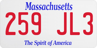 MA license plate 259JL3