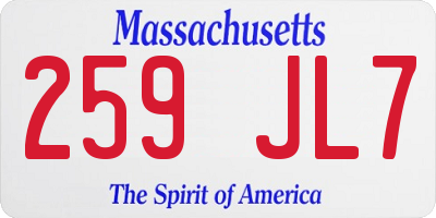 MA license plate 259JL7